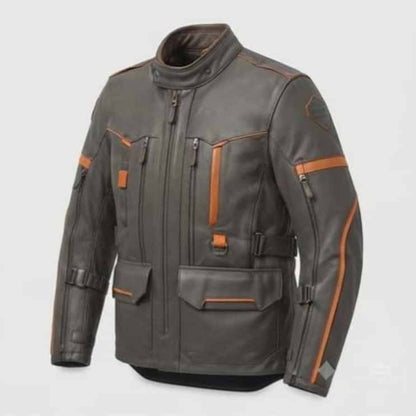 Men's Black Brown Genuine Leather Adventure Motorcycle Jacket with Touring Style