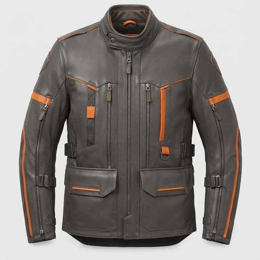 Men's Black Brown Genuine Leather Adventure Motorcycle Jacket with Touring Style - 3amoto shop