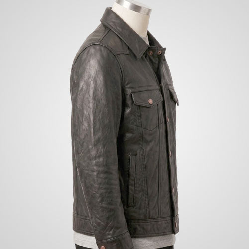 Men’s vintage biker style cowhide leather jacket