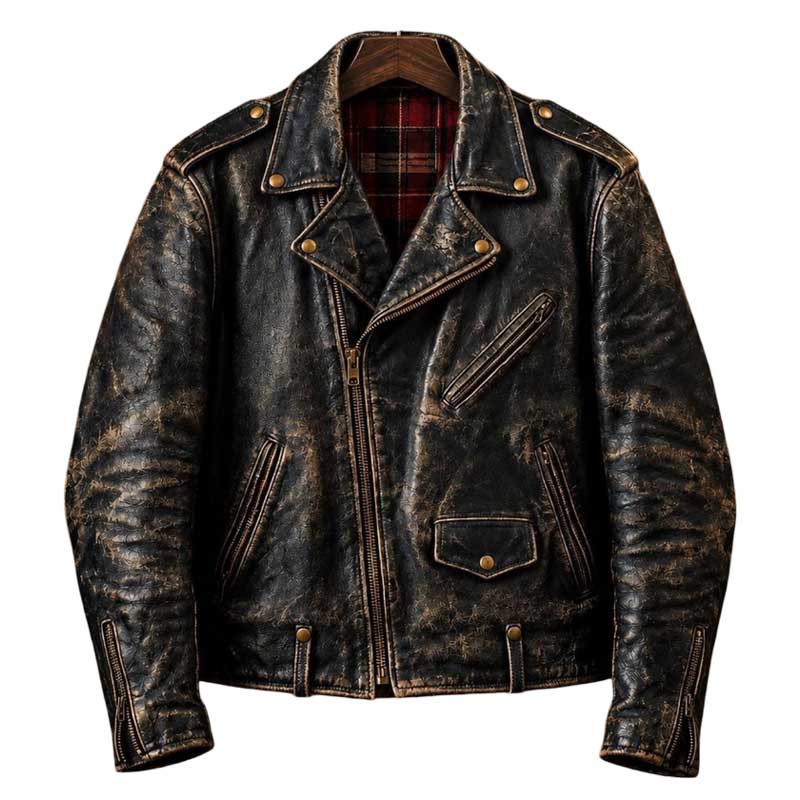 men’s black distressed crackle leather jacket