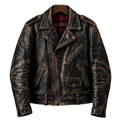 men’s black distressed crackle leather jacket