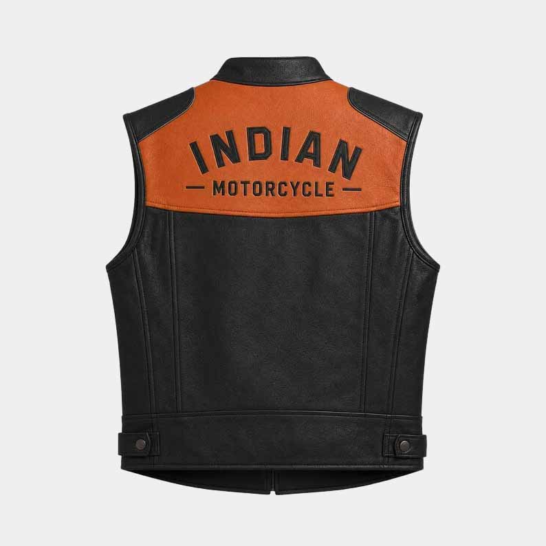 black cowhide leather motorcycle riding vest with YKK zipper