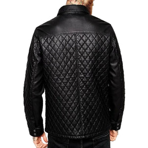 Men's Black Genuine Lambskin Leather Biker Slim Fit Quilted Motorcycle Jacket