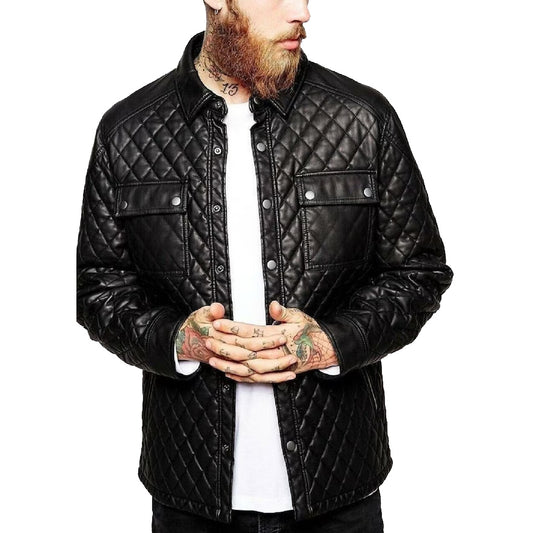 Men's Black Genuine Lambskin Leather Biker Slim Fit Quilted Motorcycle Jacket - 3amoto shop