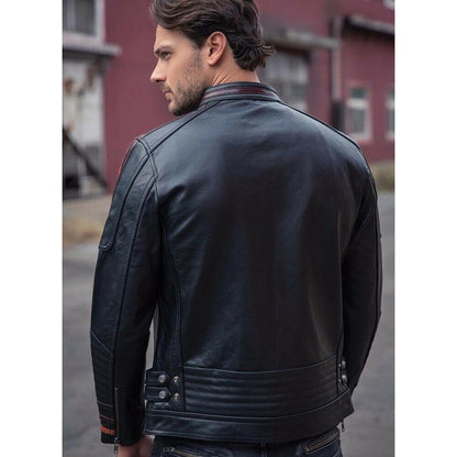 Men's Black Lambskin Cafe Racer Retro Slim Fit Biker Leather Motorcycle Jacket