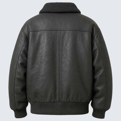 Men's Black Genuine Leather Aviator Jacket with Shearling Collar