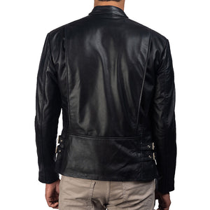 Men's Black Leather Biker Motorcycle Jacket