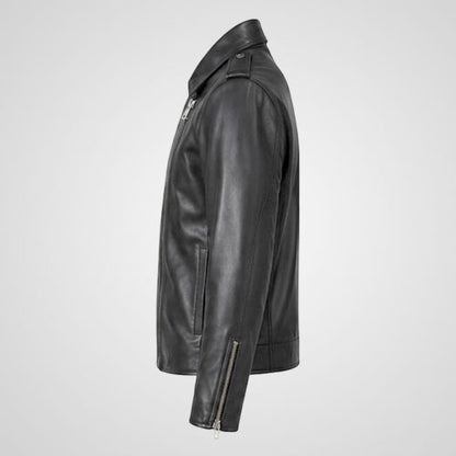 Black moto biker jacket with shoulder epaulettes