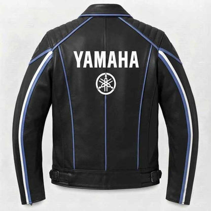 Men's Black Genuine Leather Biker Jacket with Racing Stripe Cafe Racer Style