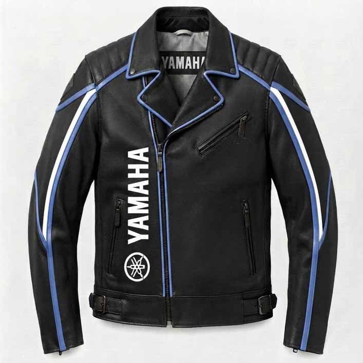 Men's Black Genuine Leather Biker Jacket with Racing Stripe Cafe Racer Style