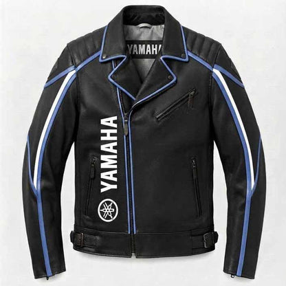 Men's Black Genuine Leather Biker Jacket with Racing Stripe Cafe Racer Style