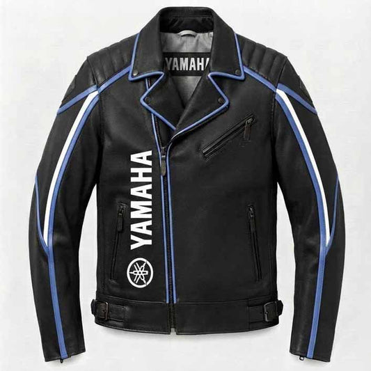 Men's Black Genuine Leather Biker Jacket with Racing Stripe Cafe Racer Style - 3amoto shop