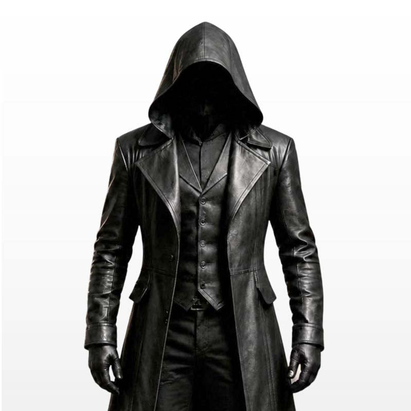 Men's gothic black duster coat with structured lapel front