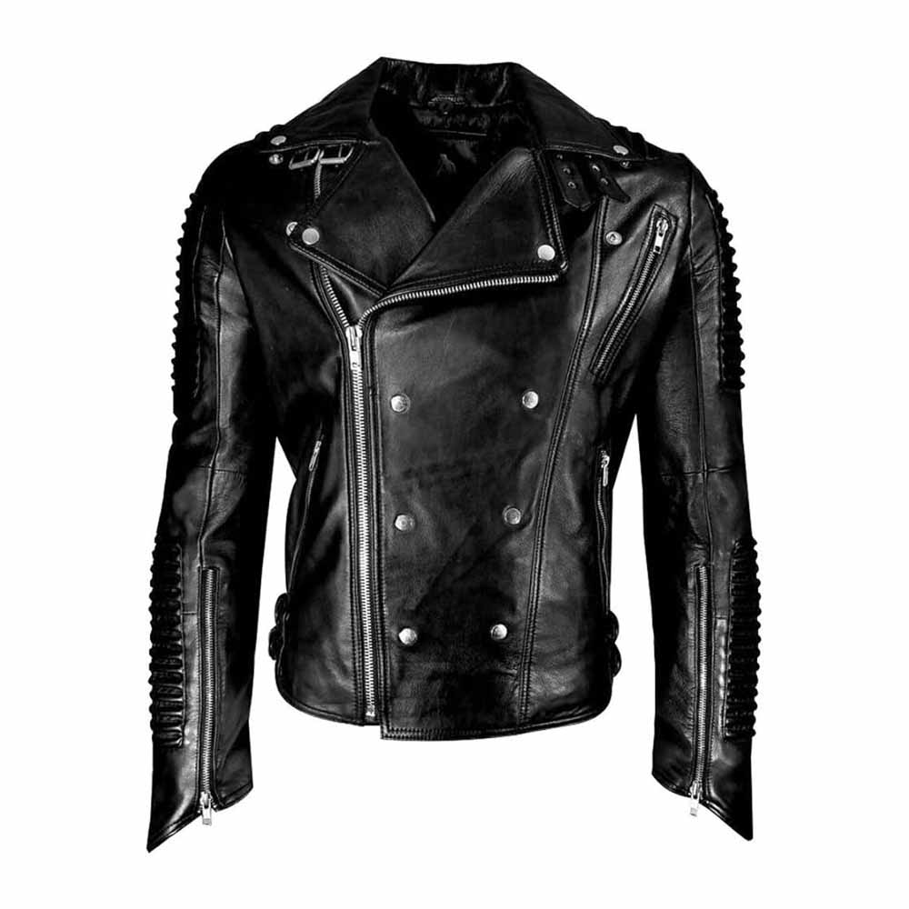 Mens Black Leather Jacket with Spikes