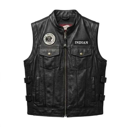 Men’s black genuine cowhide leather motorcycle vest front view