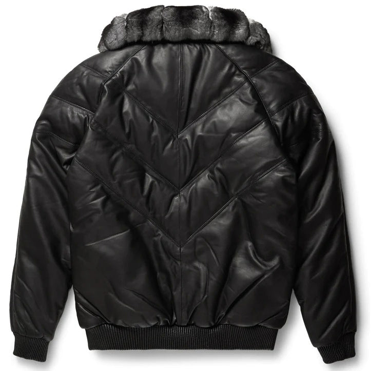 Buy Men's Black Leather V-Bomber Jacket with Free Shipping