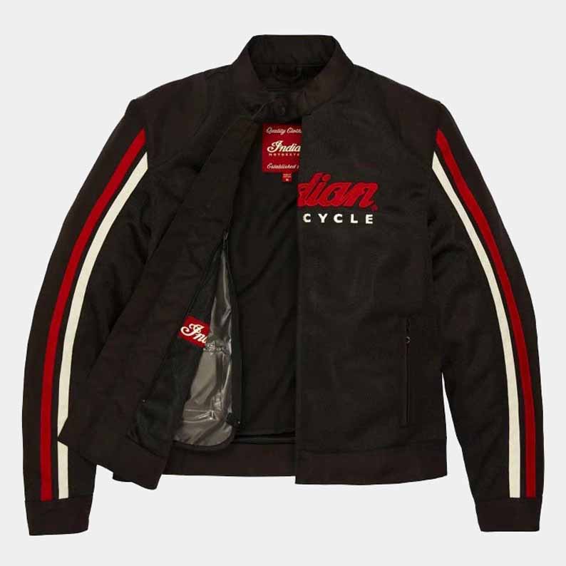 Indian men's black mesh motorcycle jacket with removable CE armor front view