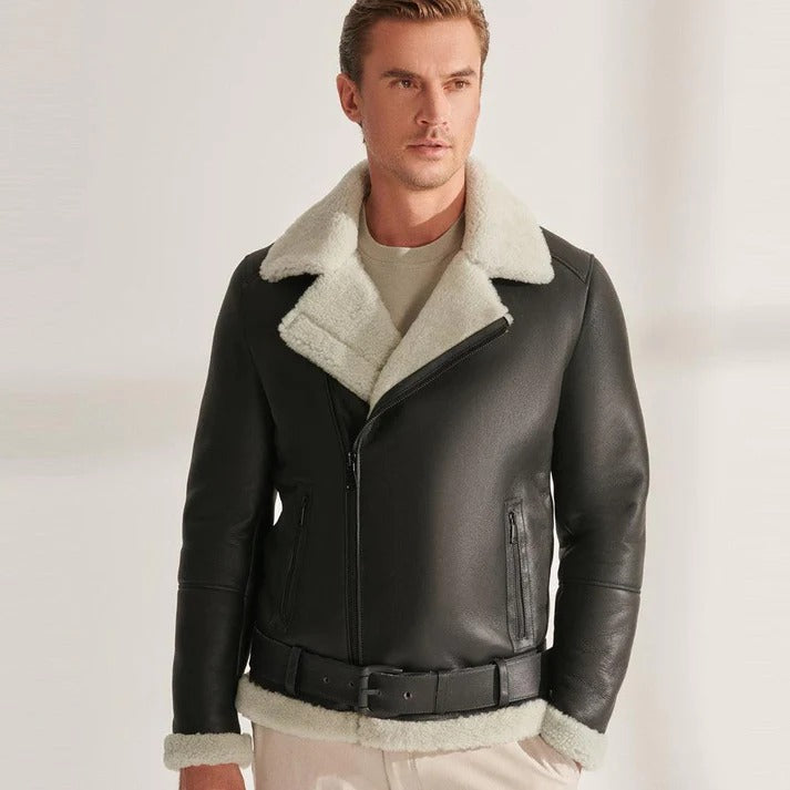 Men's Black RAF B3 Shearling Aviator Jacket - Sheepskin Jacket