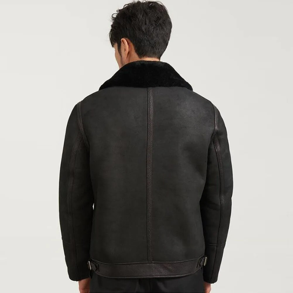 Men's Black Shearling Flight Jacket - Best Leather Coat