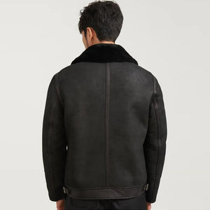 Men's Black Shearling Flight Jacket - Best Leather Coat