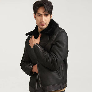 Men's Black Shearling Flight Jacket - Best Leather Coat