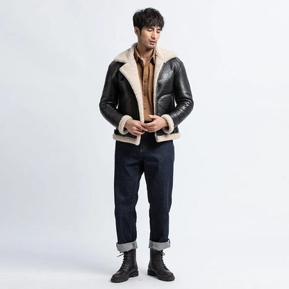 Men's Black Shearling Flight Jacket - Sheepskin Coat