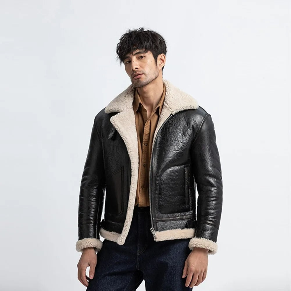 Men's Black Shearling Flight Jacket - Sheepskin Coat