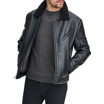 Men's Black Shearling Sheepskin Leather Jacket