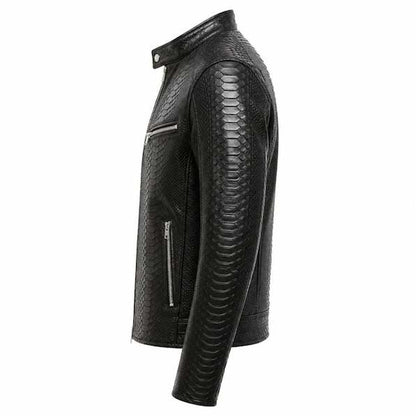 Men's Italian handwax leather biker coat with zip front