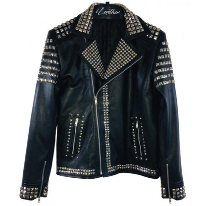 Men's Black Studded Punk Style Biker Leather Jacket