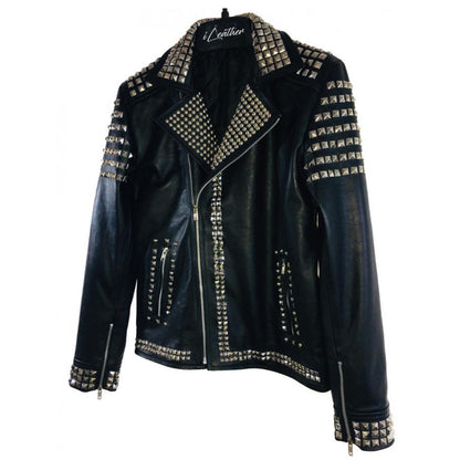 Men's Black Studded Punk Style Biker Leather Jacket