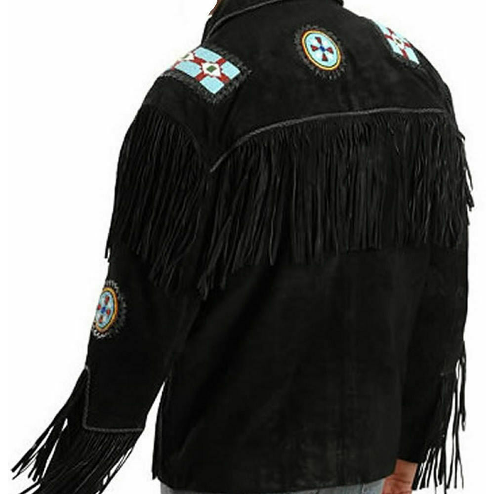 Shop Men's Black Suede Western Cowboy Leather Jacket with Fringe