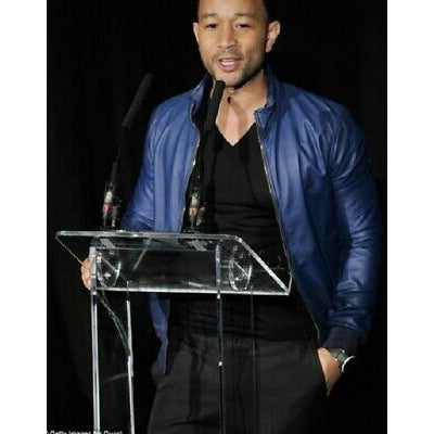 Men's Blue Leather Jacket - John Legend Inspired