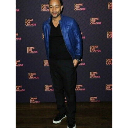 Men's Blue Leather Jacket - John Legend Inspired