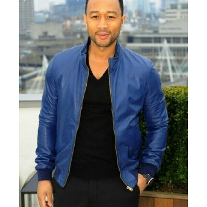 Men's Blue Leather Jacket - John Legend Inspired