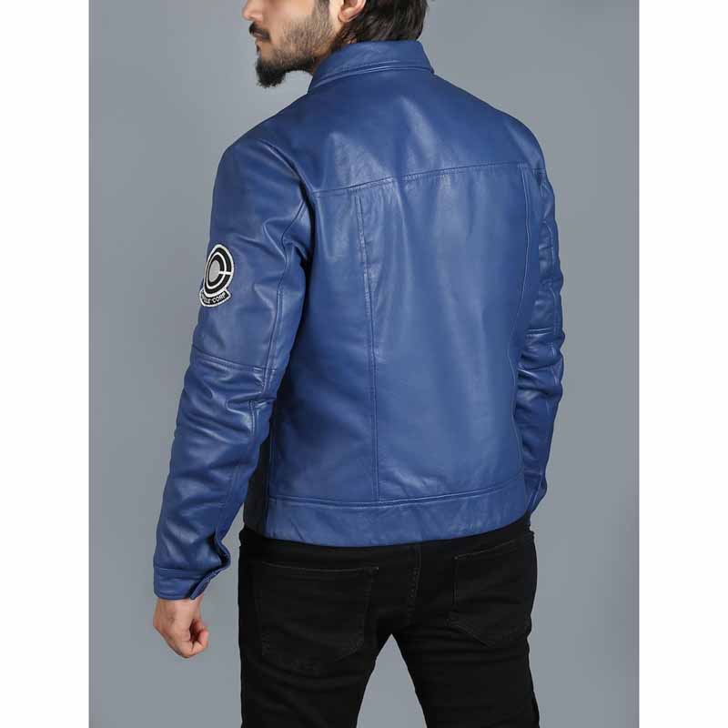 Men's Blue Real Sheepskin Leather Jacket with Shirt Collar