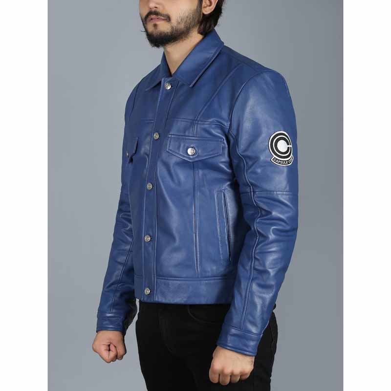 Men's Blue Real Sheepskin Leather Jacket with Shirt Collar