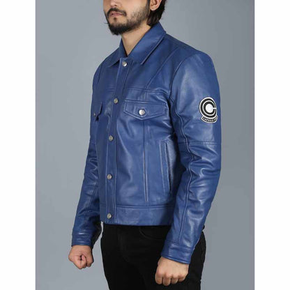 Men's Blue Real Sheepskin Leather Jacket with Shirt Collar