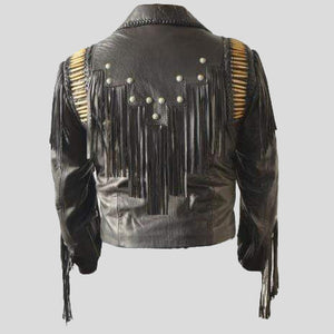 Men's Bluish Black Leather Western Cowboy Jacket