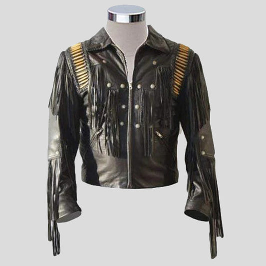 Men's Bluish Black Leather Western Cowboy Jacket - Fashion Leather Jackets USA - 3AMOTO