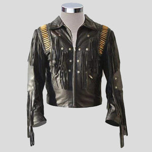 Men's Bluish Black Leather Western Cowboy Jacket