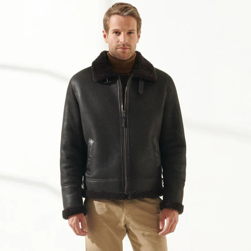 Men's Brown Aviator Shearling Jacket - Brown Jacket