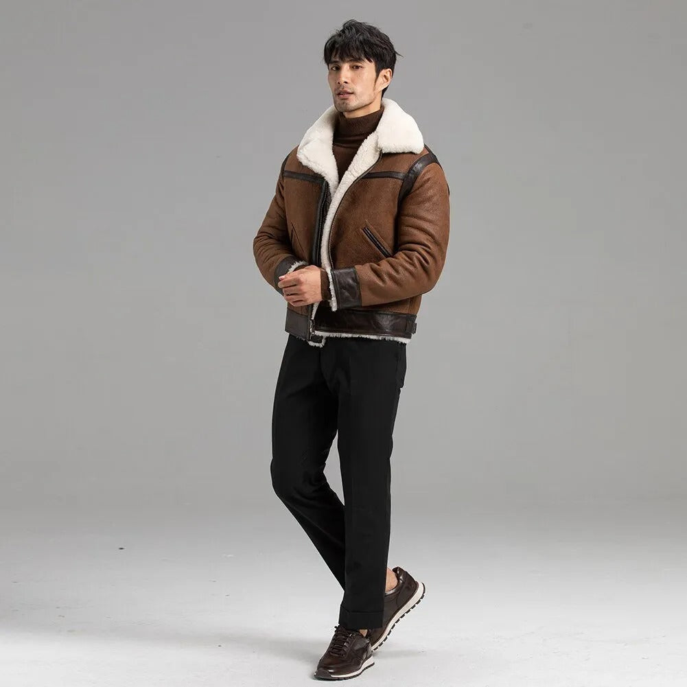 Men's Brown B3 Shearling Flight Jacket - Sheepskin Coat