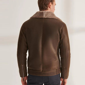 Men's Brown Biker Shearling Aviator Leather Jacket