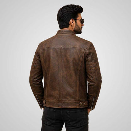 Men's slim fit vintage brown motorcycle leather jacket