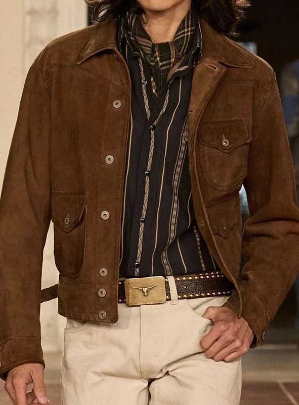 men's slim-fit brown suede leather jacket.