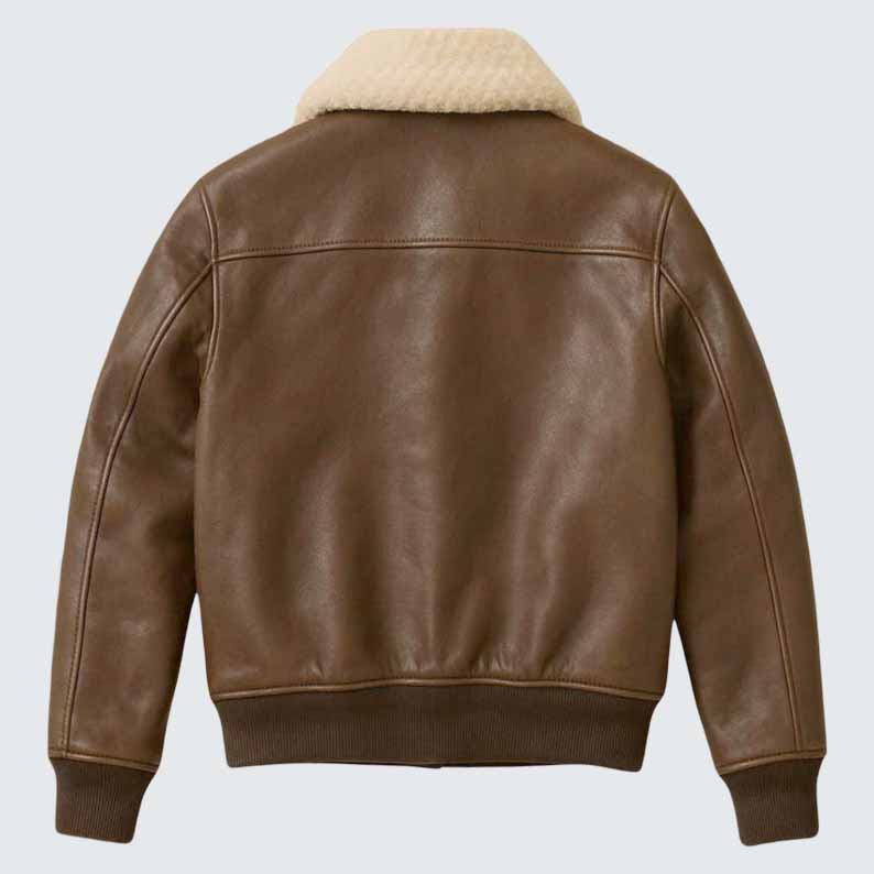 Men's Brown Genuine Leather Aviator Jacket with Shearling Collar B3 Bomber Jacket Style