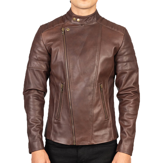 Men's Brown Leather Biker Fashion Jacket - Motorcycle Jacket - Fashion Leather Jackets USA - 3AMOTO