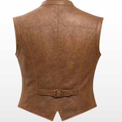 Men's double-breasted brown vest with antique-style metal buttons