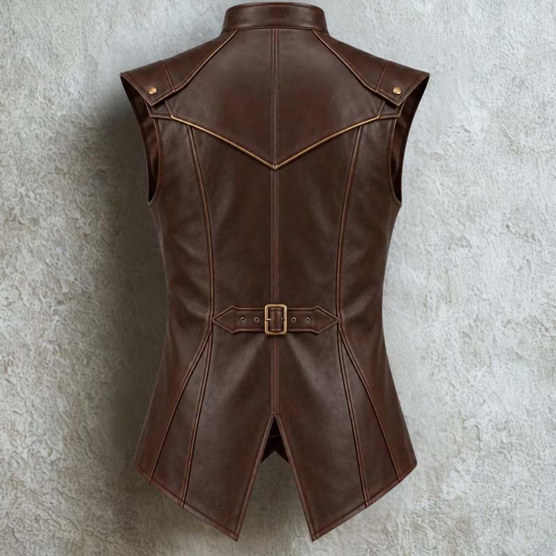 Men's leather cosplay vest with layered pointed front panels